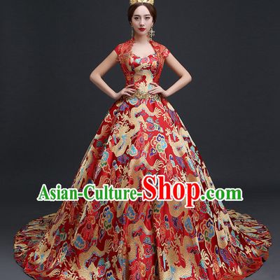 Top Chinese Red Wedding Dress and Headwear Complete Set