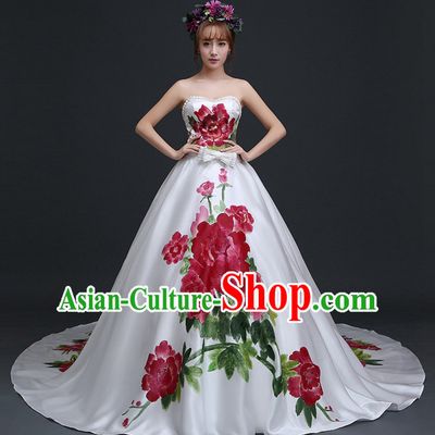 Top Chinese White Wedding Dress and Headwear Complete Set