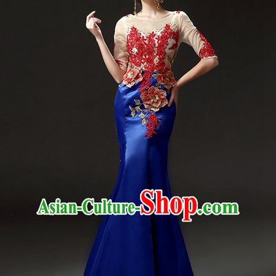 Top Chinese Classic Style Long Tail Evening Dress Complete Set