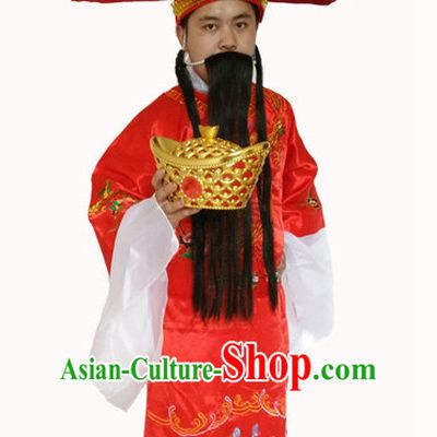 Top Chinese Cai Shen Money God Costume and Hat Complete Set for Men
