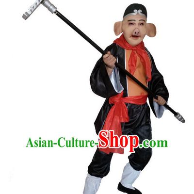 Top Chinese Journey to the West Pig Costume Zhu Ba Jie Costumes and Mask Complete Set for Men