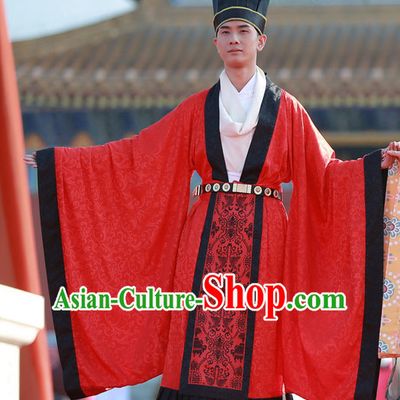 Top Chinese Tang Dynasty Bridegroom Wedding Dress and Hat Complete Set for Men