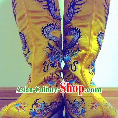 Ancient Chinese Embroidered Dragon Emperor Boots Shoes