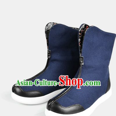 Traditional Chinese Style Classic Handmade Blue Boots for Men