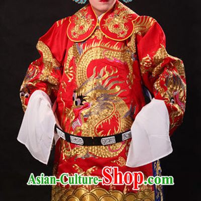 Ancient Chinese Embroidered Dragon Opera Clothing and Helmet Complete Set for Men