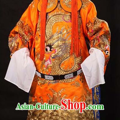 Ancient Chinese Embroidered Dragon Opera Clothing and Helmet Complete Set for Men