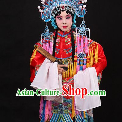 Whtie Ancient Chinese Embroidered Phoenix Opera Clothing and Phoenix Crown Helmet Complete Set for Kids Girls