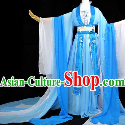 Ancient Chinese Blue Queen Princess Fairy Costume Complete Set for Women