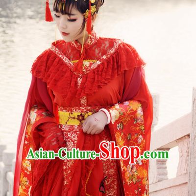 Ancient Chinese Princess Wedding Dresses and Hair Jewelry Complete Set for Women