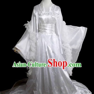Traditional Chinese Classical Pure White Bridal Dress for Women