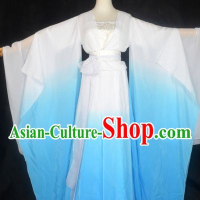 Blue to White Traditional Chinese Classical Dancing Costumes for Women