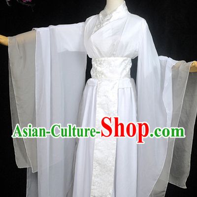 White Traditional Chinese Classical Hanfu Dresses Complete Set for Women or Girls