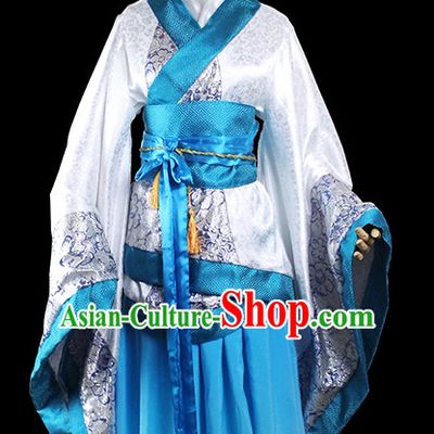 Blue White Traditional Chinese Classical Female Wife Clothing Complete Set