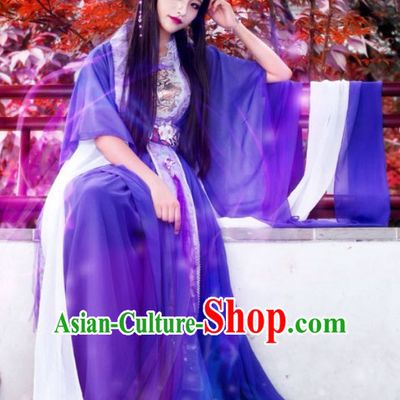 Purple Traditional Chinese Classical Hanfu Dresses and Hair Jewelry Complete Set for Women