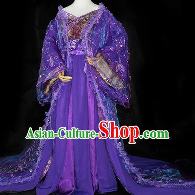 Purple Traditional Chinese Classical Empress Costumes Complete Set with Long Tail