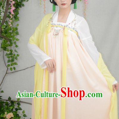 Ancient Chinese Tang Dynasty Hanfu Garment Clothing and Hair Accessories Complete Set for Women