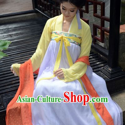 Ancient Chinese Tang Dynasty Hanfu Garment Clothing and Hair Accessories Complete Set for Women