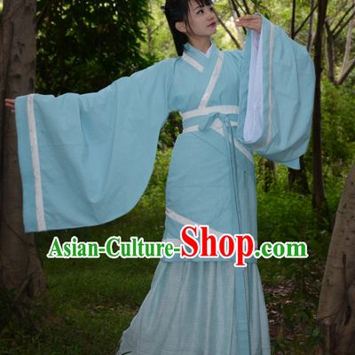Ancient Chinese Han Dynasty Hanfu Clothes and Hair Accessories Complete Set for Women