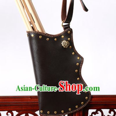 Chinese Traditinoal Handmade Leather Arrow Bags Hanfu Props Decorations