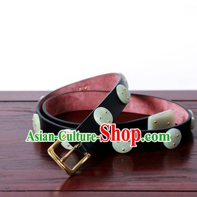 Chinese Ancient Handmade Jade Leather Hanfu Belt