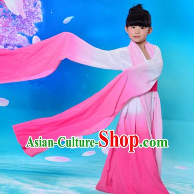 Color Transition Chinese Classical Long Sleeves Water Sleve Dance Costumes for Kids Children