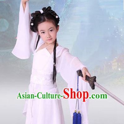 Pure White Chinese Classical Dragon Lady Costumes for Kids Children