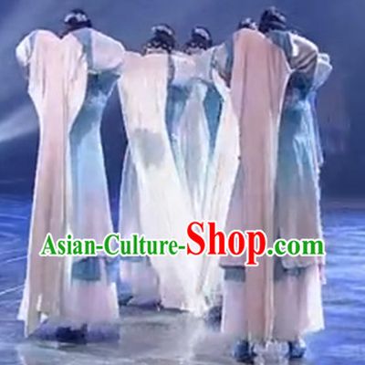 Chinese Classical Water Sleeve Shuixiu Dance Costumes and Headpieces Complete Set for Women