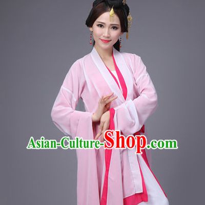 Pink Ancient Chinese Long Sleeves Dance Costumes Complete Set for Women