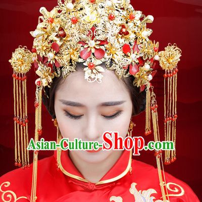 Traditional Chinese Princess Brides Wedding Headpieces Phoenix Crown Coronet