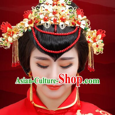 Traditional Chinese Princess Brides Wedding Headpieces Hair Jewelry Decorations Hairpins