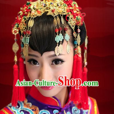 Traditional Chinese Princess Brides Wedding Headpieces Hair Jewelry Decorations Hairpins Phoenix Crown