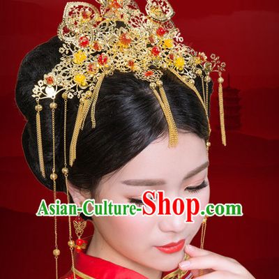 Traditional Chinese Princess Brides Wedding Headpieces Hair Fascinators Jewelry Decorations Hairpins Phoenix Crown