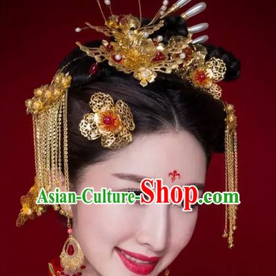 Traditional Chinese Princess Empress Queen Brides Wedding Headpieces Hair Fascinators Jewelry Decorations Hairpins Phoenix Crown