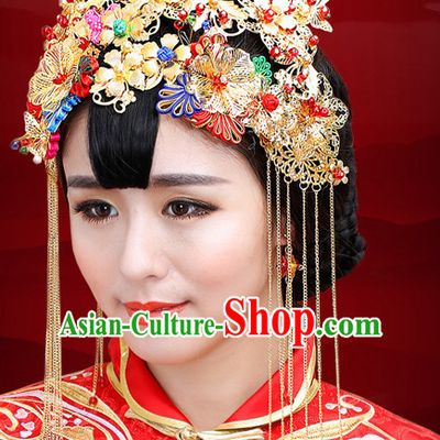 Traditional Chinese Style Princess Empress Queen Brides Wedding Headpieces Hair Fascinators Jewelry Decorations Hairpins Phoenix Crown