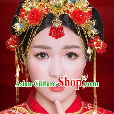 Traditional Chinese Style Princess Empress Queen Brides Wedding Headpieces Hair Fascinators Jewelry Decorations Hairpins Phoenix Crown Coronet