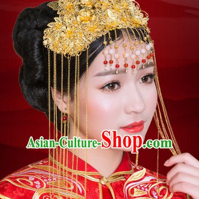 Traditional Chinese Style Princess Empress Queen Brides Wedding Headpieces Hair Fascinators Jewelry Decorations Hairpins Phoenix Crown Coronet