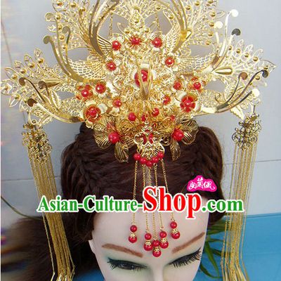 Chinese Wedding Bridal Hair Accessories Headwear Headdress Hair Accessory Hair Jewelry and Necklace Earrings Set for Women or Girls
