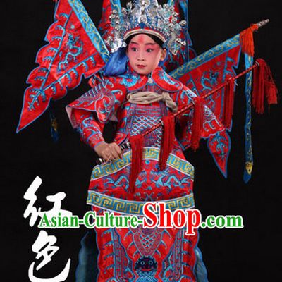Red Chinese Classic Peking Opera Costume Beijing Opera Costumes Wusheng Armor Complete Set for Adults Kids Men Boys