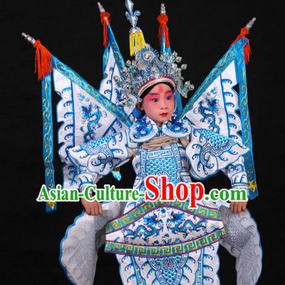 White Chinese Classic Peking Opera Costume Beijing Opera Costumes Wusheng Armor Complete Set for Adults Kids Men Boys