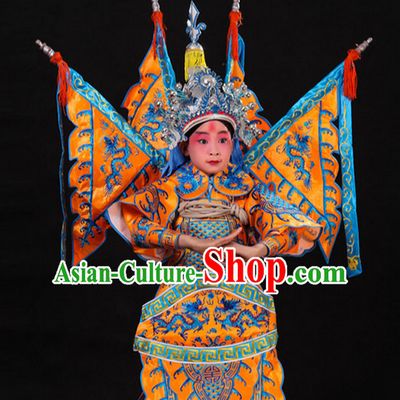 Yellow Chinese Classic Peking Opera Costume Beijing Opera Costumes Wusheng Armor Complete Set for Adults Kids Men Boys