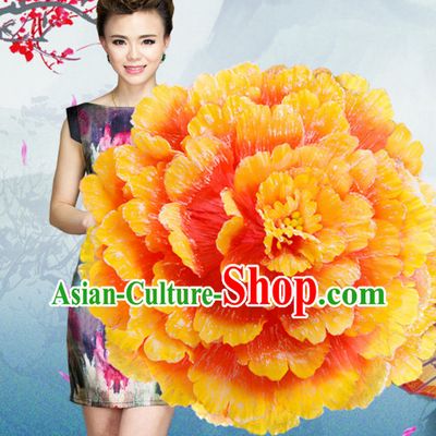 35 Inches Yellow Professional Stage Performance Large Peony Flower Umbrella