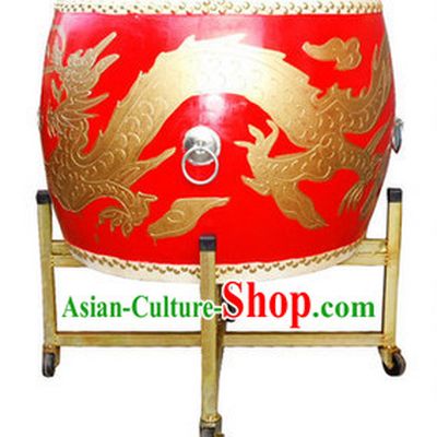Professional Carved Dragon Wooden Drum and Drum Stand Set