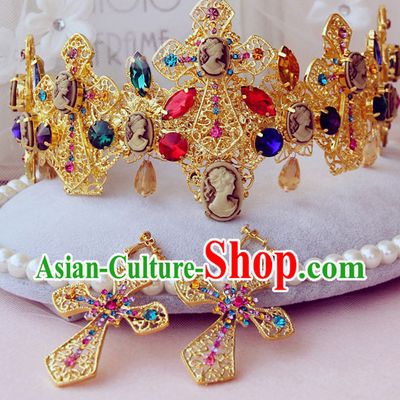 Romantic Bridal Princess Royal Wedding Crown Hair Accessories Hair Jewelry Headwear and Earrings