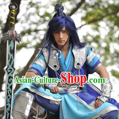 Ancient Chinese Cosplay Hero Armor Costumes Swordsman Hanfu Clothes Complete Set for Men and Teenagers