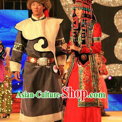 Mongolian Prince and Princess Clothing and Hats 2 Complete Sets for Men and Women
