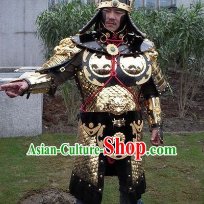 Chinese Ancient General Body Armor Costumes and Helmet Complete Set for Men