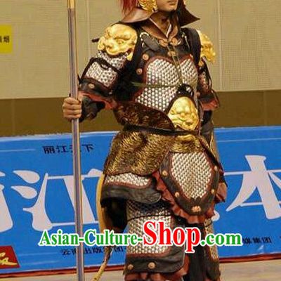 Chinese Ancient General Body Armor Costumes and Helmet Complete Set for Men