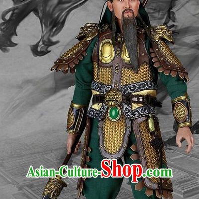 Chinese Ancient General Guan Gong Gwan Gong Body Armor Costumes and Helmet Complete Set for Men