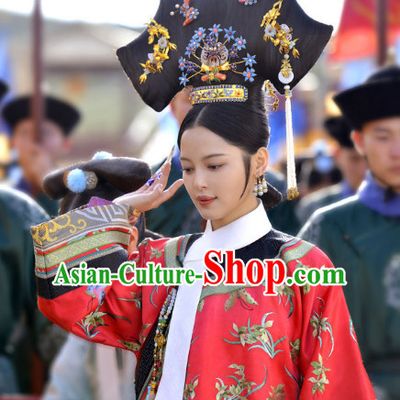 Qing Dynasty Manchu Empress Wigs and Head Wear Headpieces