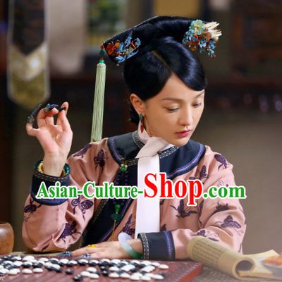 Qing Dynasty Manchu Empress Black Wigs and Head Wear Headpieces Hair Jewelry